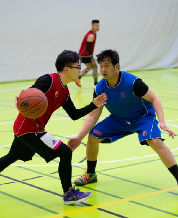 Students playing basketball